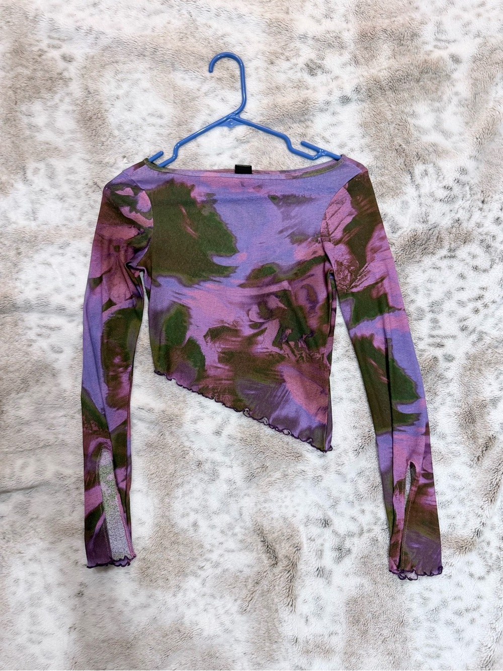 Women's Asymmetrical Long-Sleeve Top in Purple & Green